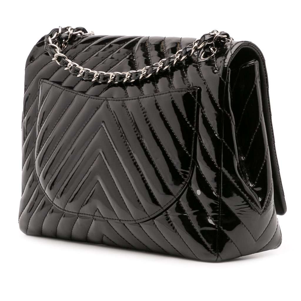 Chanel Maxi Classic Chevron Patent Single Flap - Back view