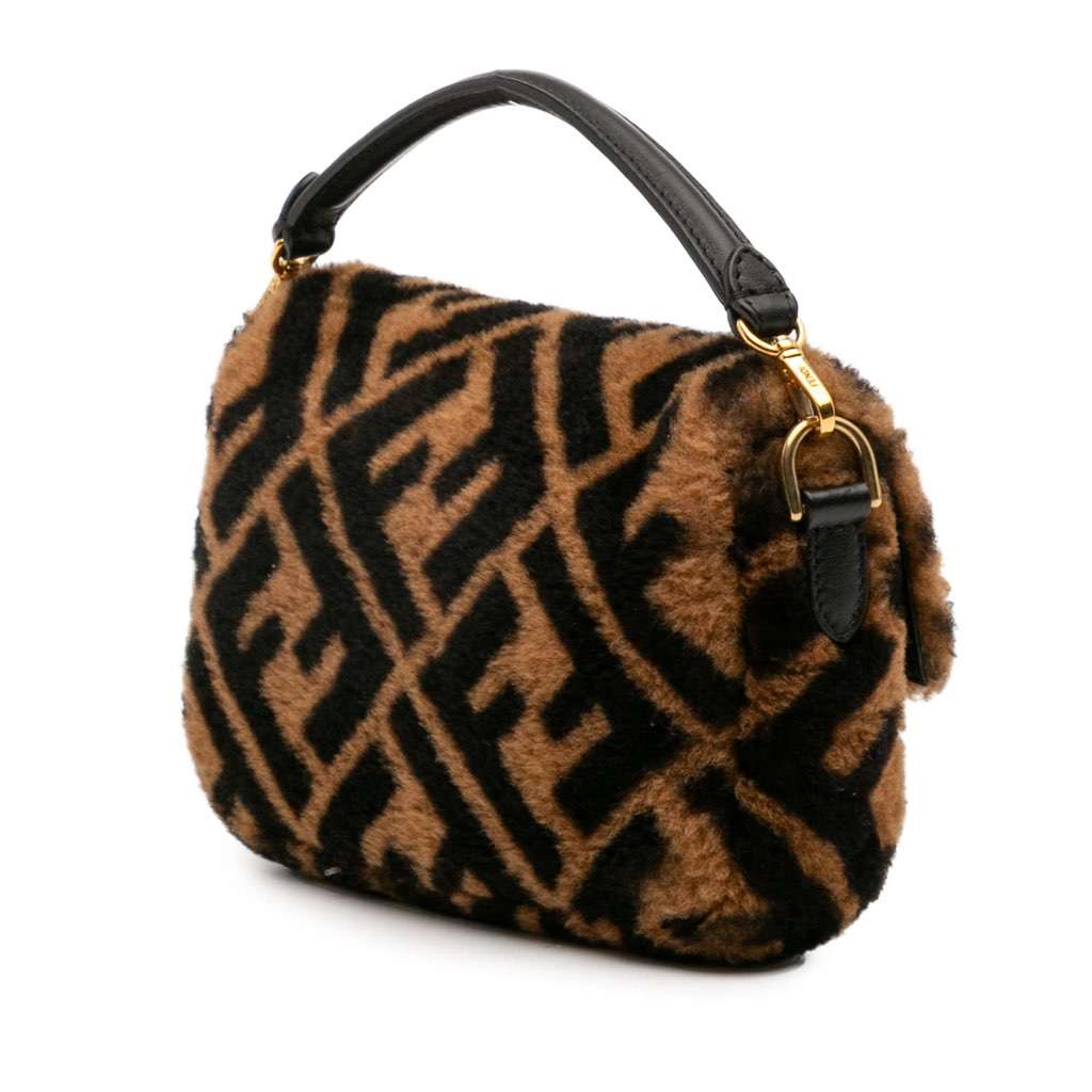 Fendi Mini Zucca Shearling Chain Baguette Satchel - 2