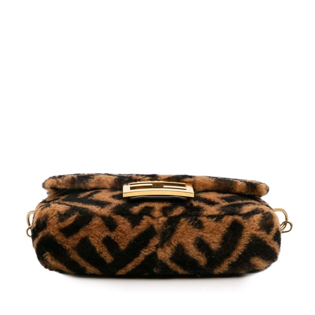 Fendi Mini Zucca Shearling Chain Baguette Satchel - 3
