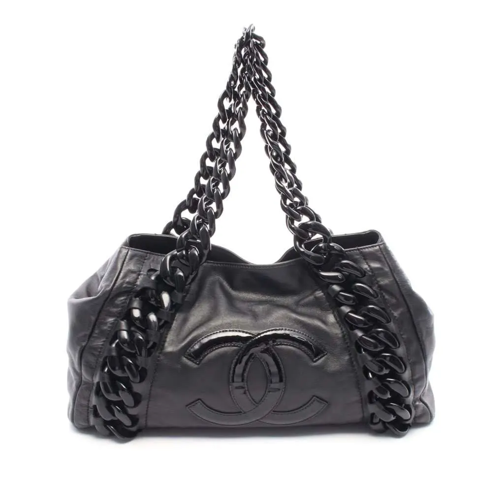 Chanel CC Calfskin Modern Chain Rhodoid East West Tote Black Leather Good - Front View