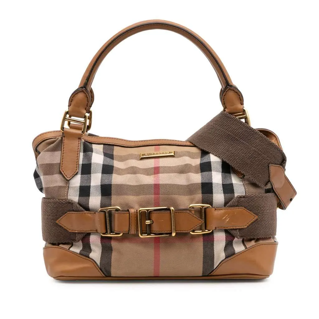 Burberry House Check Canvas Brecon Satchel Brown Canvas Good - Front View