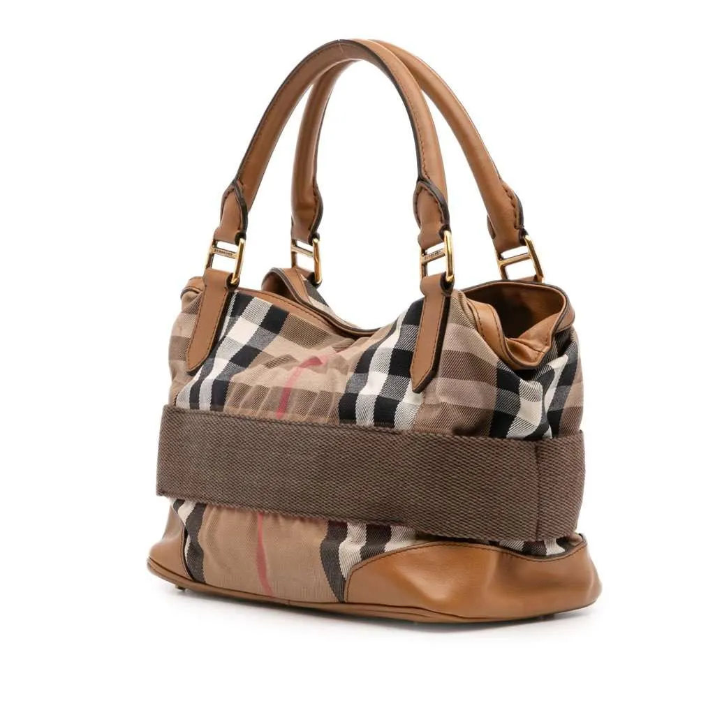 Burberry House Check Canvas Brecon Satchel Brown Canvas Good - Back View