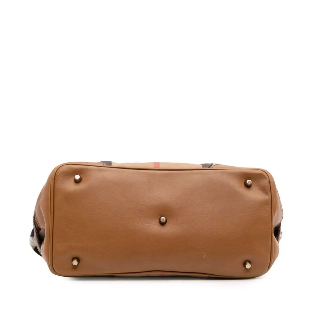 Burberry House Check Canvas Brecon Satchel Brown Canvas Good - Inside View