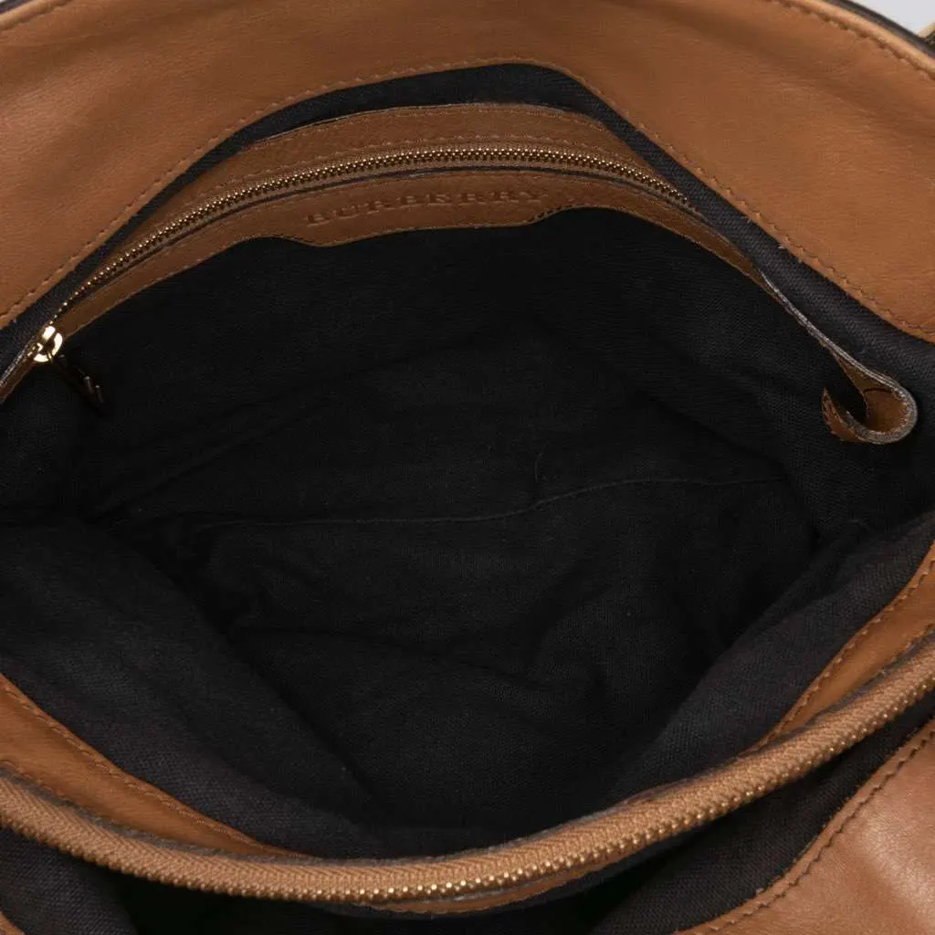 Burberry House Check Canvas Brecon Satchel Brown Canvas Good - Model View