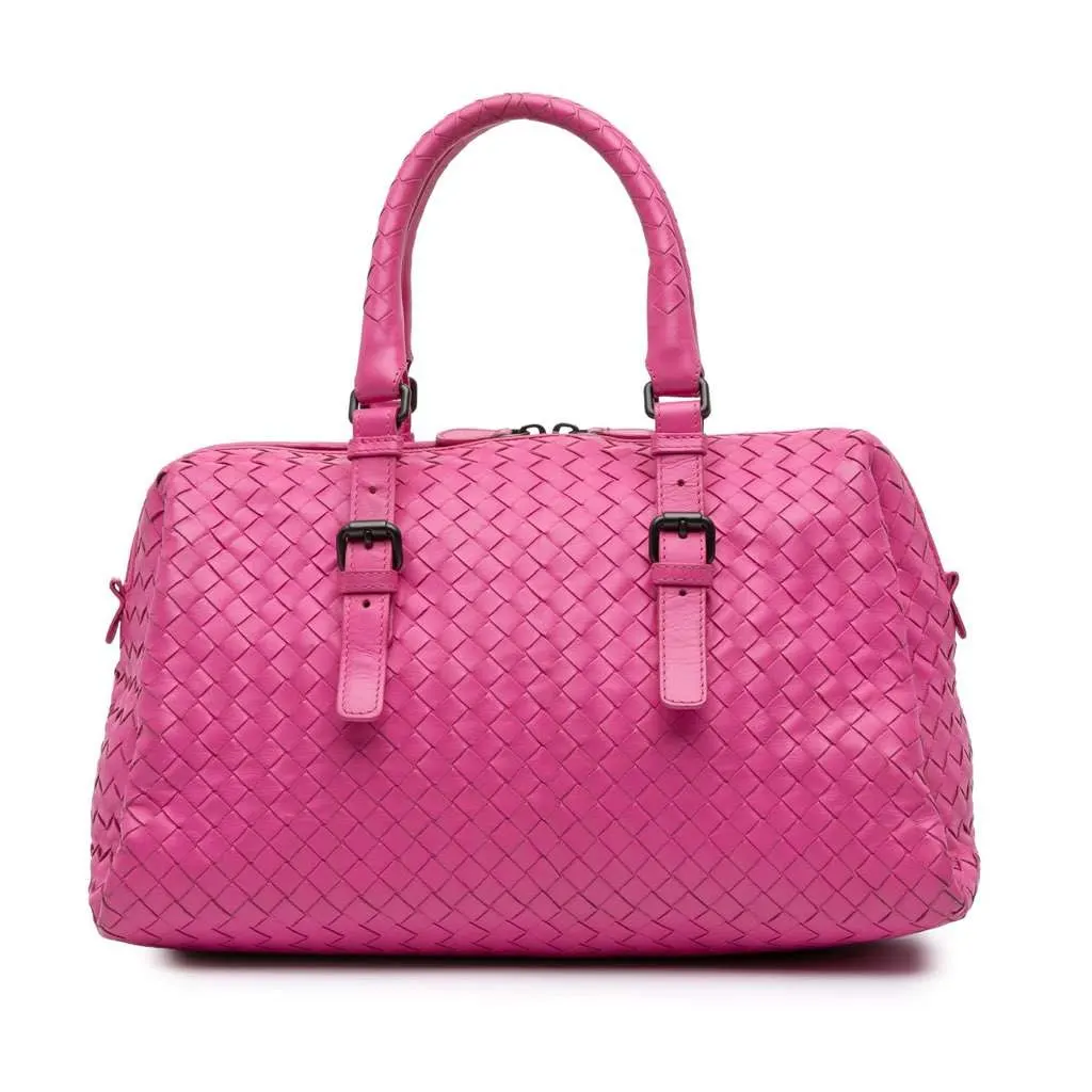 Bottega Veneta Nappa Intrecciato Boston Bag Pink Leather Good - Front View