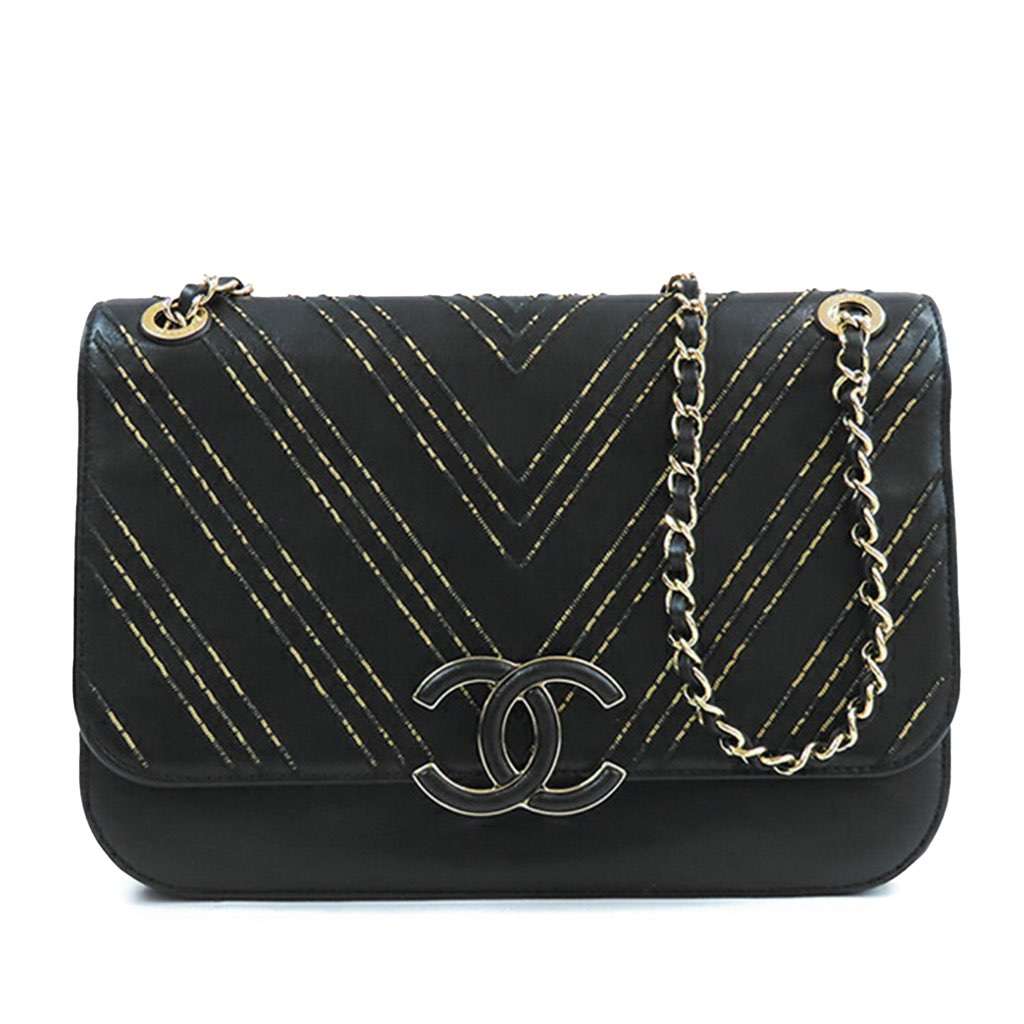 Chanel CC Chevron Sheepskin Chain Subtle Flap