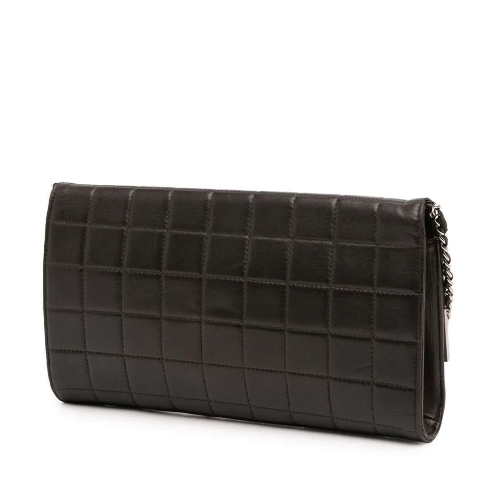 Chanel Quilted Lambskin Chocolate Bar Shoulder Bag Black Leather Good - Back View