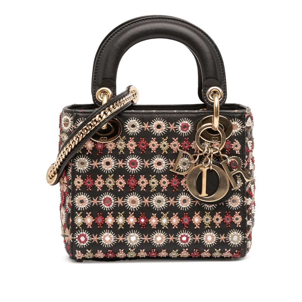 Dior Mini Calfskin Beaded Embroidered Lady Dior