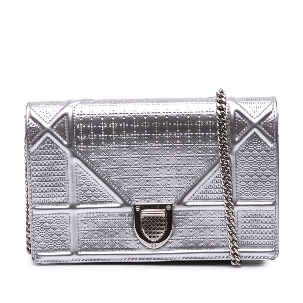 Dior Metallic Patent Microcannage Diorama Wallet on Chain