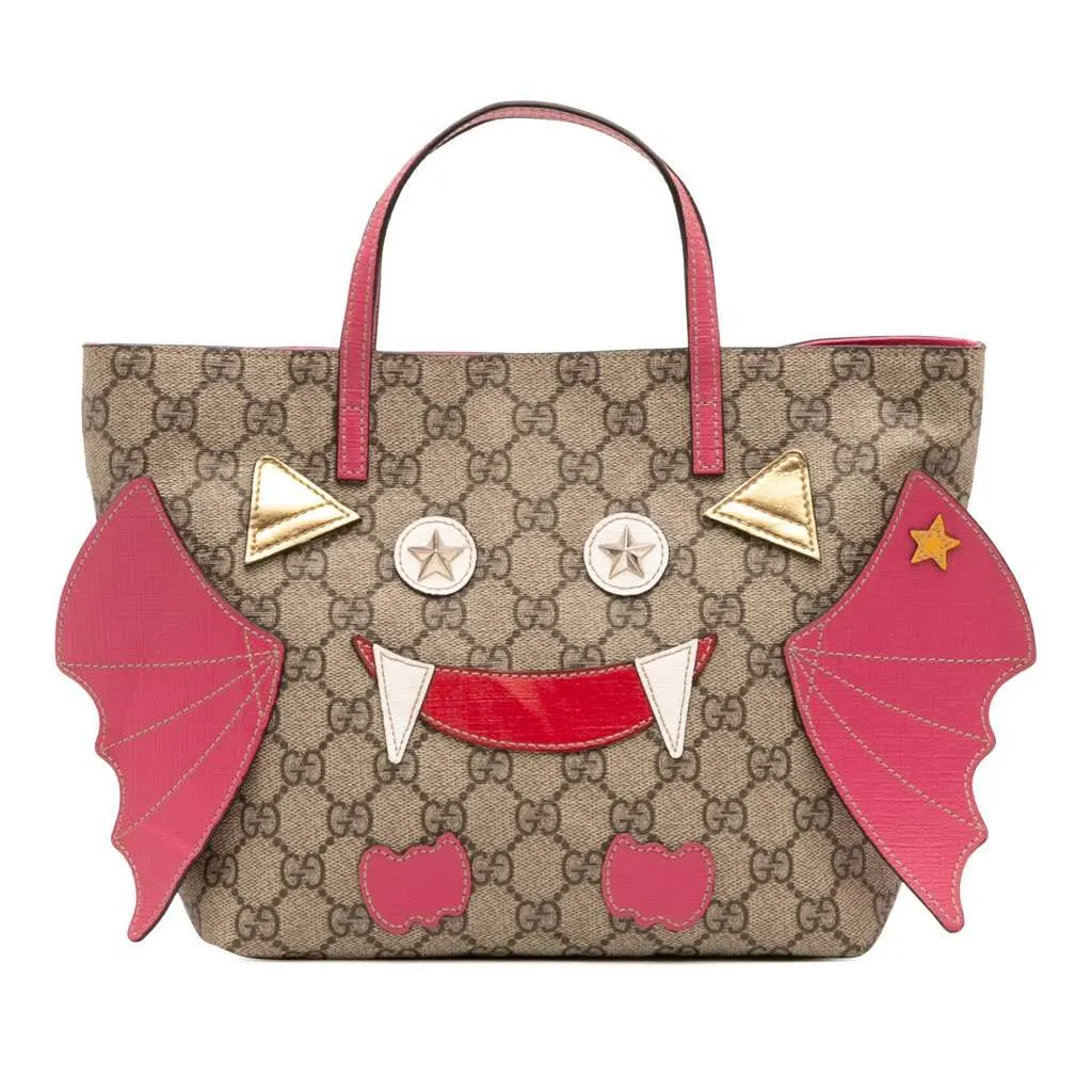 Gucci Kids GG Supreme Bat Handbag Brown Canvas Good - Front View