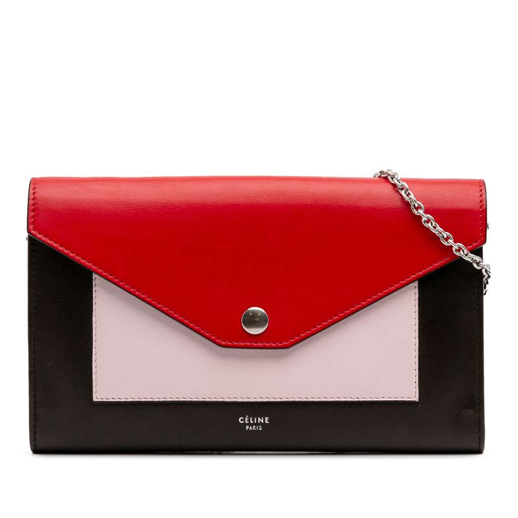 Celine Tricolor Leather Pocket Envelope Wallet On Chain
