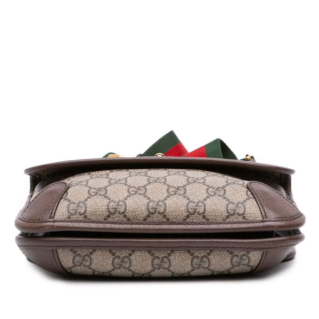 Gucci Small GG Supreme Web Neo Vintage Double Flap Messenger Bag Brown Canvas Good - Inside View