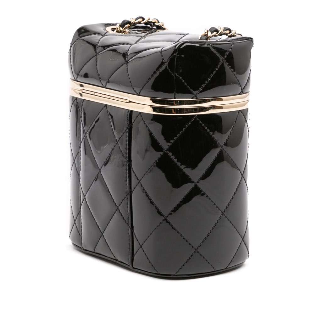 Chanel Quilted Patent Logo Chain Vanity Case - Back view
