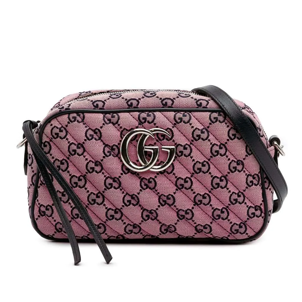 Gucci Small GG Marmont Matelasse Canvas Crossbody Pink Canvas Good - Front View
