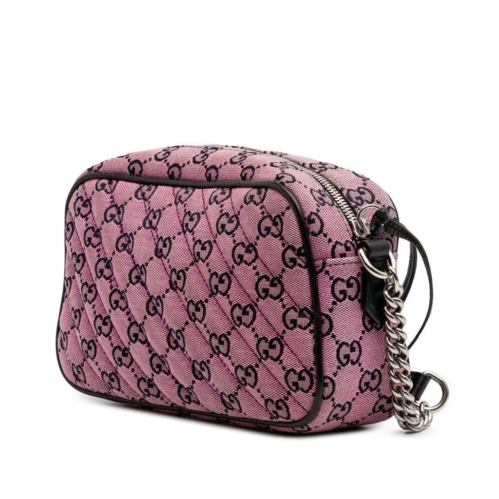 Gucci Small GG Marmont Matelasse Canvas Crossbody Pink Canvas Good - Back View