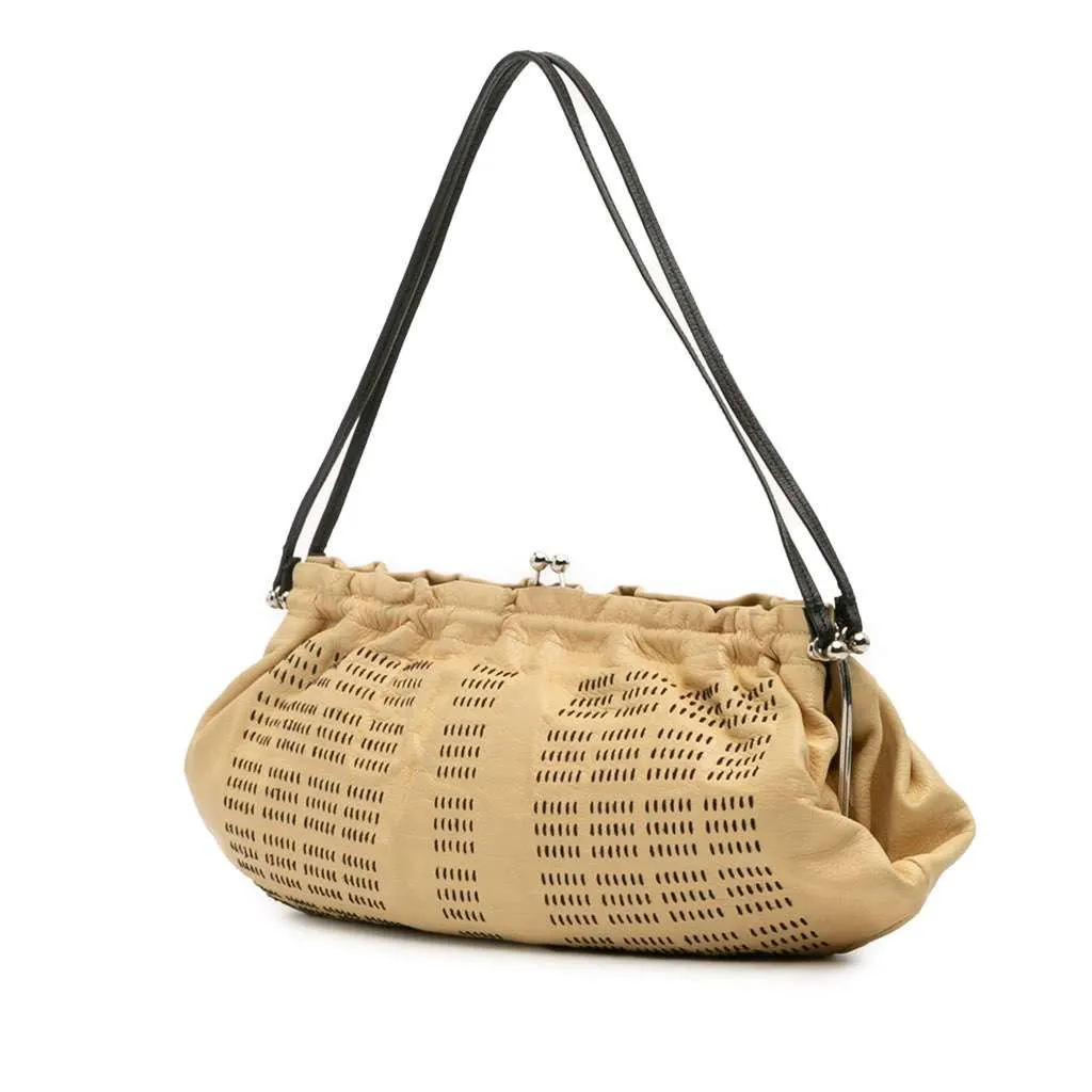 Miu Miu Leather Kiss Lock Shoulder Bag Brown Leather Good - Back View