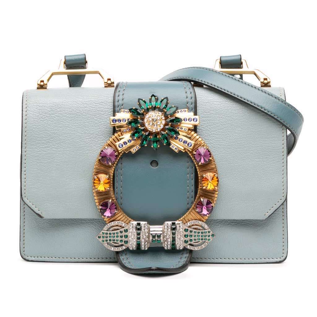 Miu Miu Goatskin Madras Soft Calf Crystal Embellished Crossbody