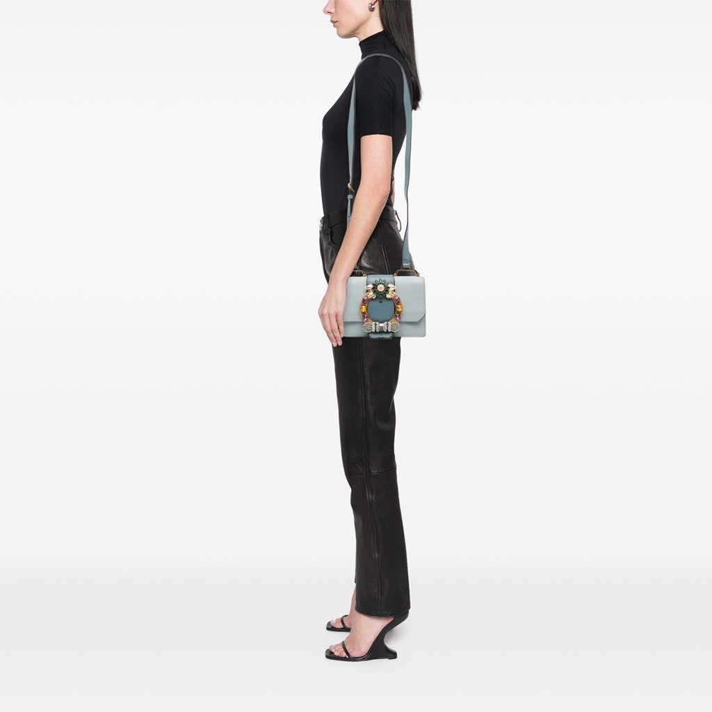 Miu Miu Goatskin Madras Soft Calf Crystal Embellished Crossbody - Image 15