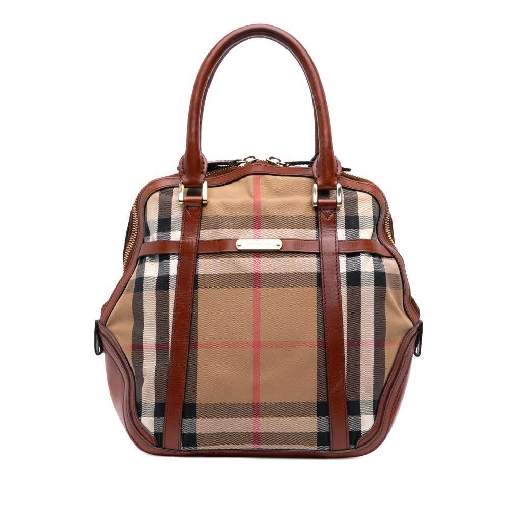 Burberry Small Leather Trimmed House Check Canvas Bridle Orchard Satchel
