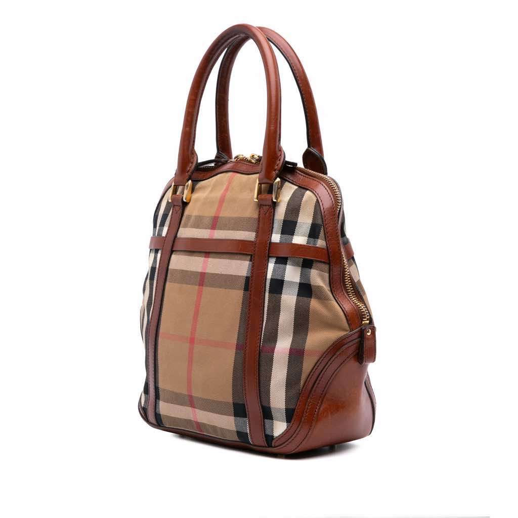 Burberry Small Leather Trimmed House Check Canvas Bridle Orchard Satchel - Back view