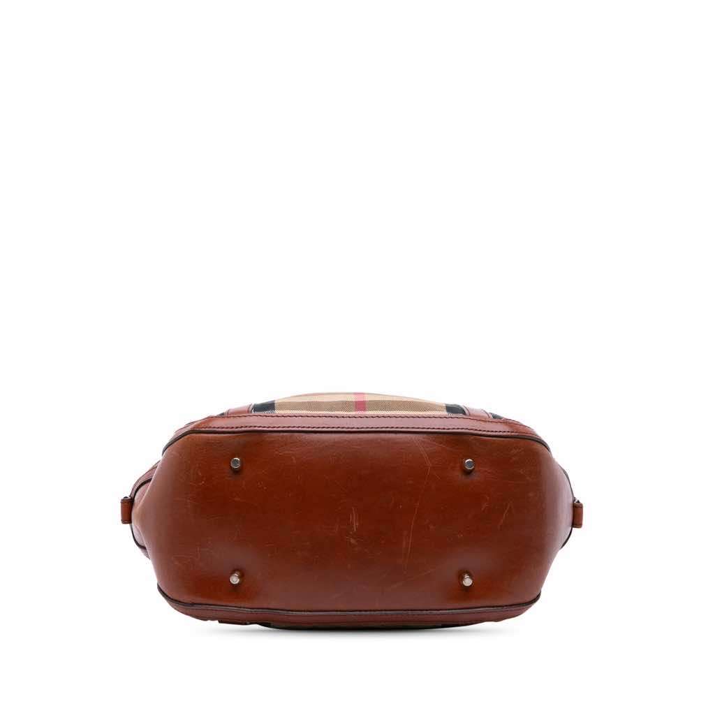 Burberry Small Leather Trimmed House Check Canvas Bridle Orchard Satchel - Image 6