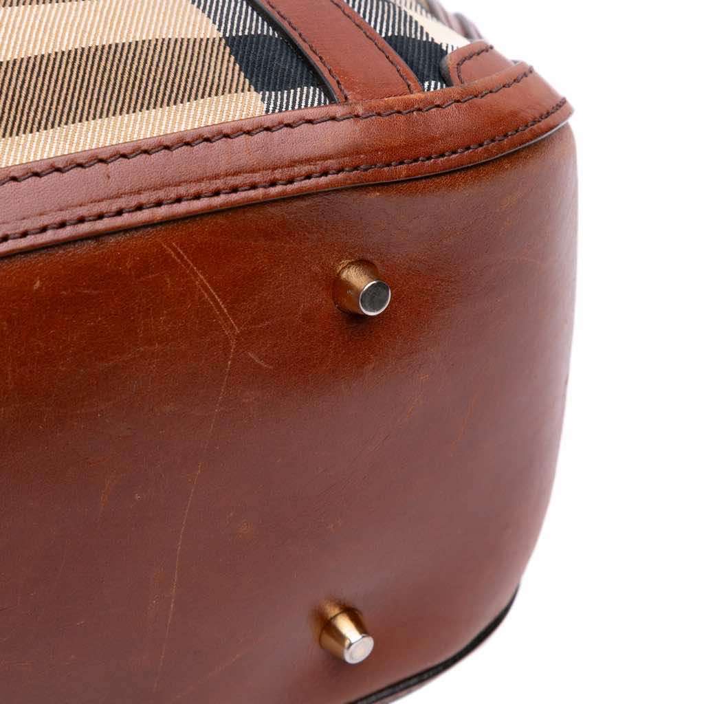 Burberry Small Leather Trimmed House Check Canvas Bridle Orchard Satchel - Image 12