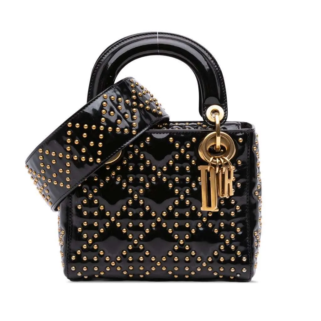 Dior Mini Patent Cannage Studded Supple Lady Dior Black Leather Very good - Front View