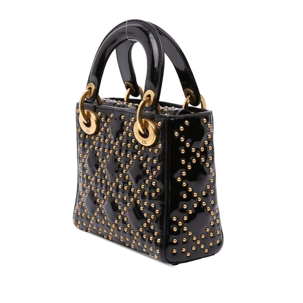 Dior Mini Patent Cannage Studded Supple Lady Dior Black Leather Very good - Back View