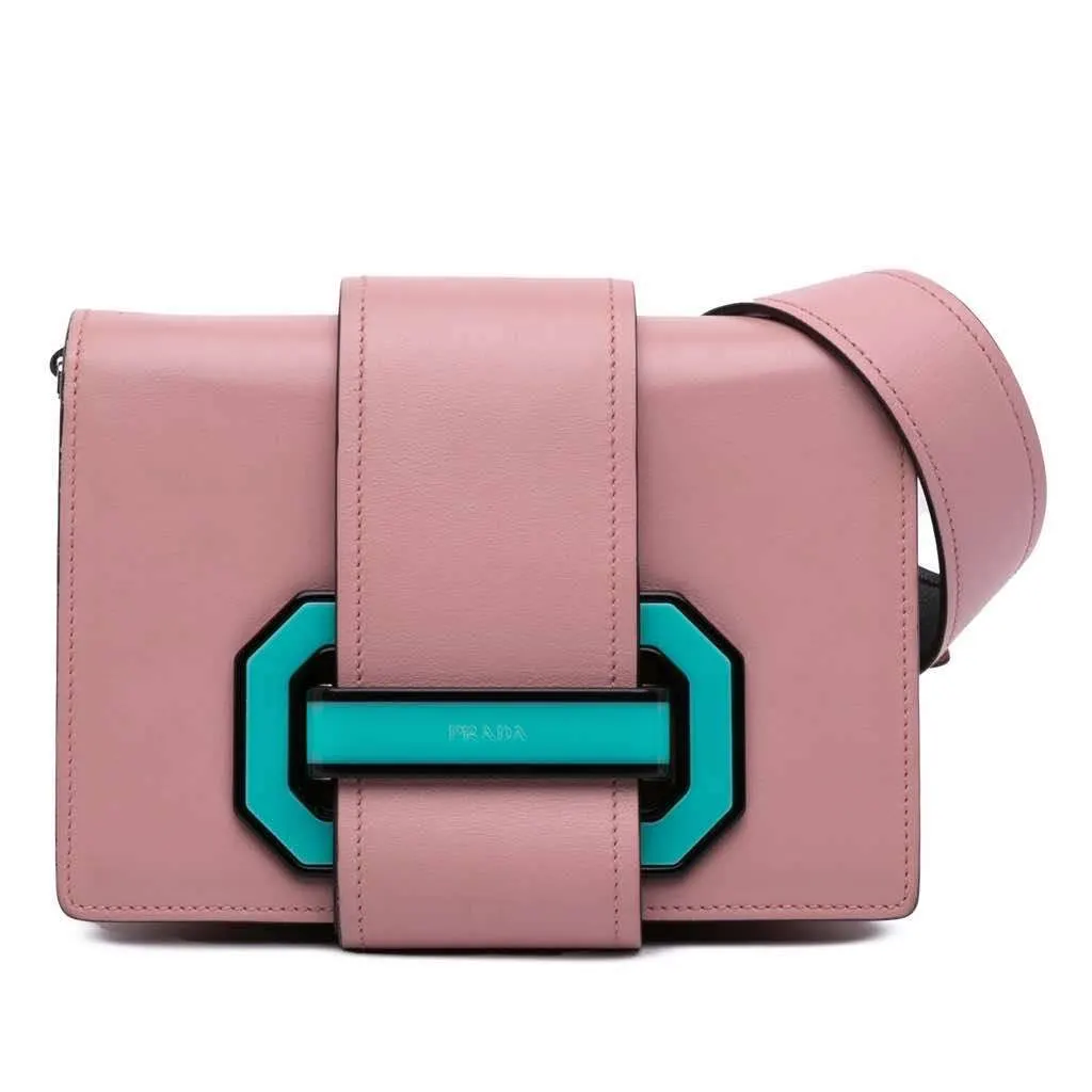 Prada City Calf Plex Ribbon Crossbody Pink Leather Good - Front View