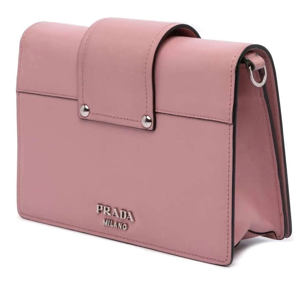Prada City Calf Plex Ribbon Crossbody Pink Leather Good - Back View