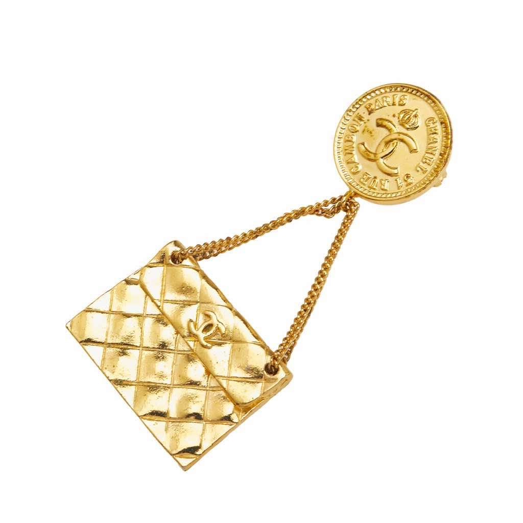 Chanel Gold Plated CC Medallion Handbag Brooch