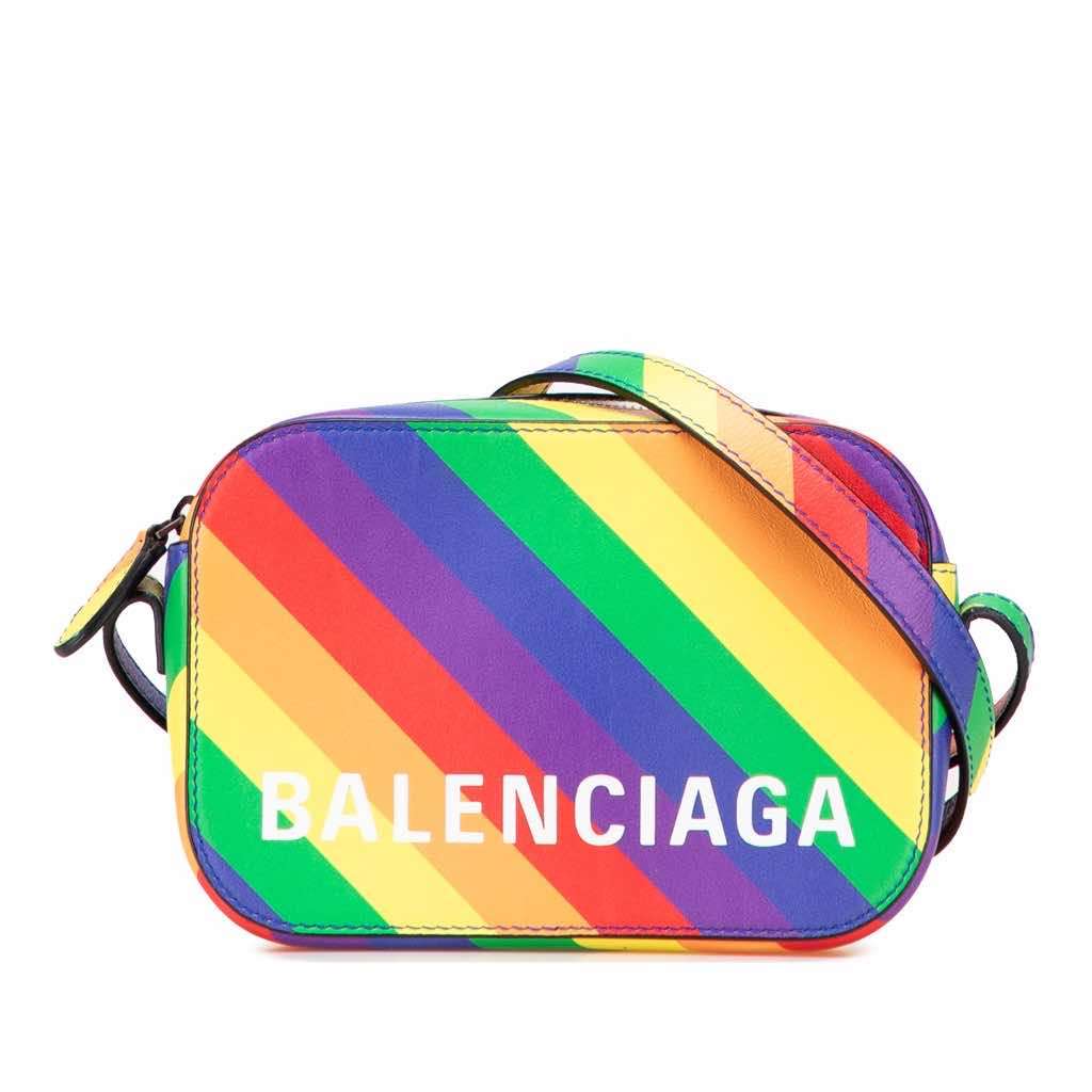 Balenciaga XS Leather Rainbow Logo Ville Camera Bag