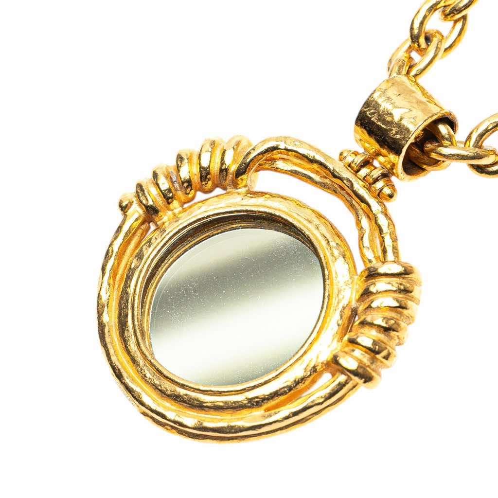 Chanel Gold Plated CC Round Mirror Pendant Necklace - Back view