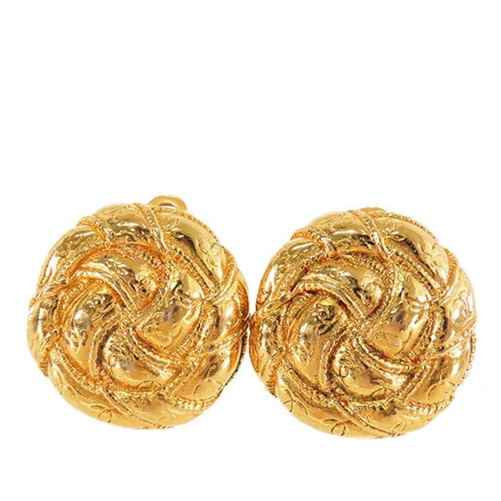 Chanel Gold Plated CC Round Clip on Earrings
