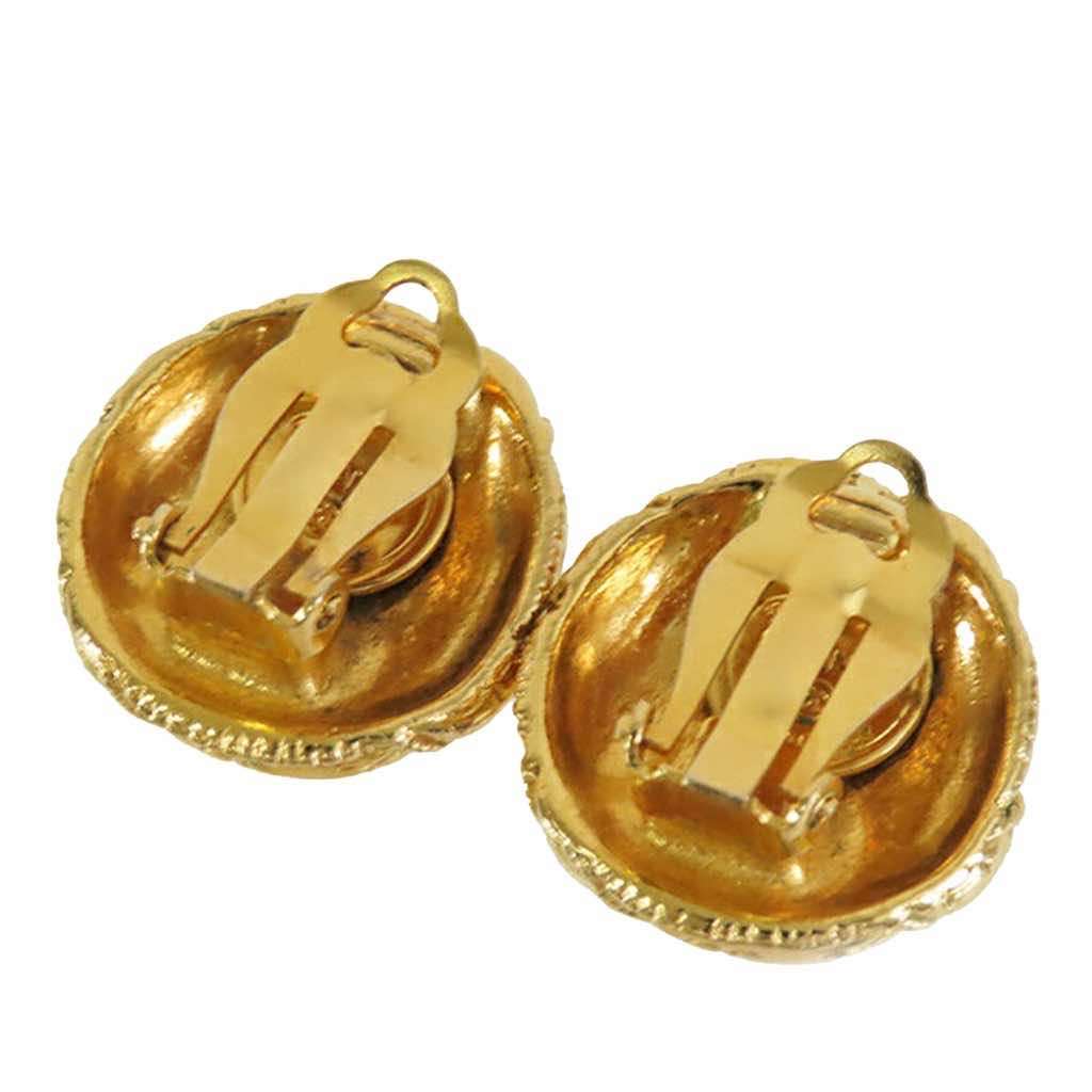 Chanel Gold Plated CC Round Clip on Earrings - Back view