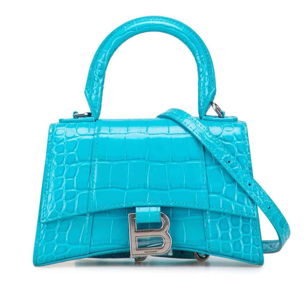 Balenciaga XS Croc Embossed Hourglass Top Handle Bag