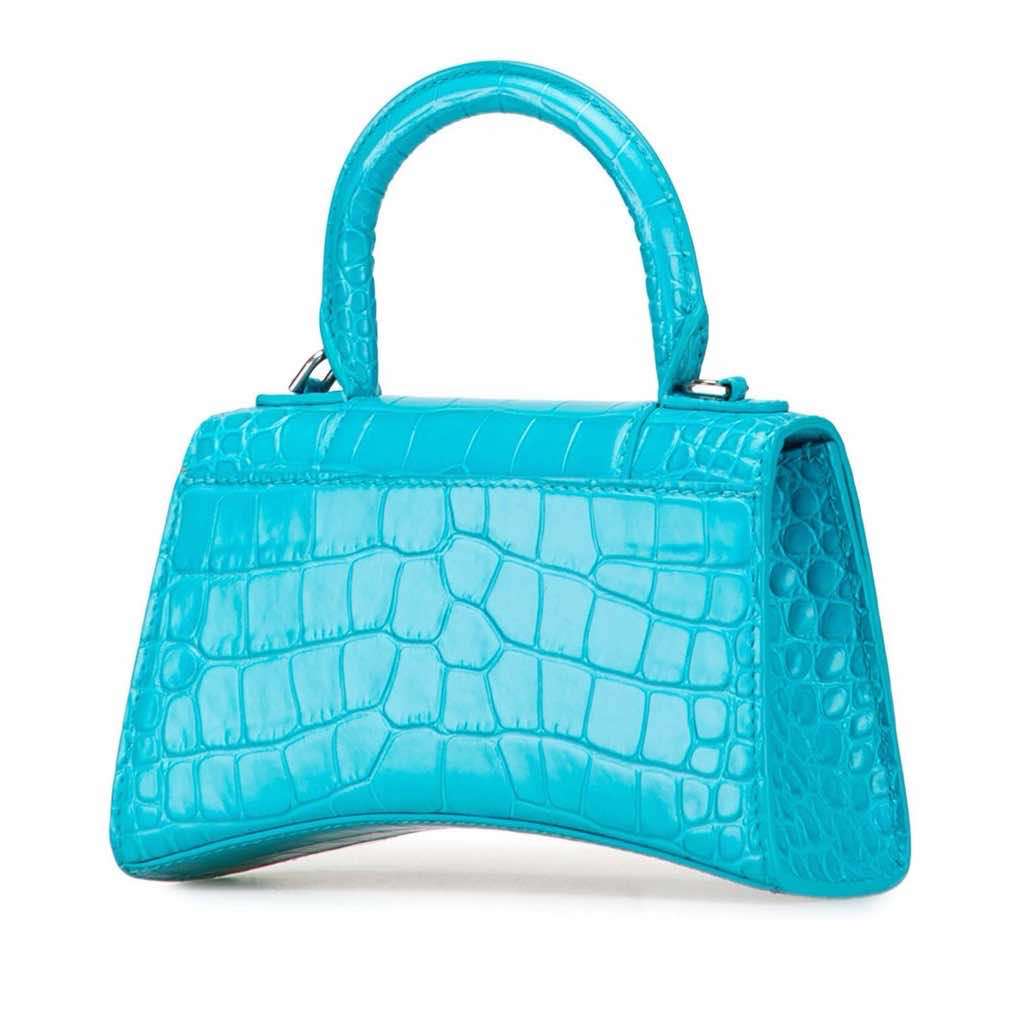 Balenciaga XS Croc Embossed Hourglass Top Handle Bag - Back view