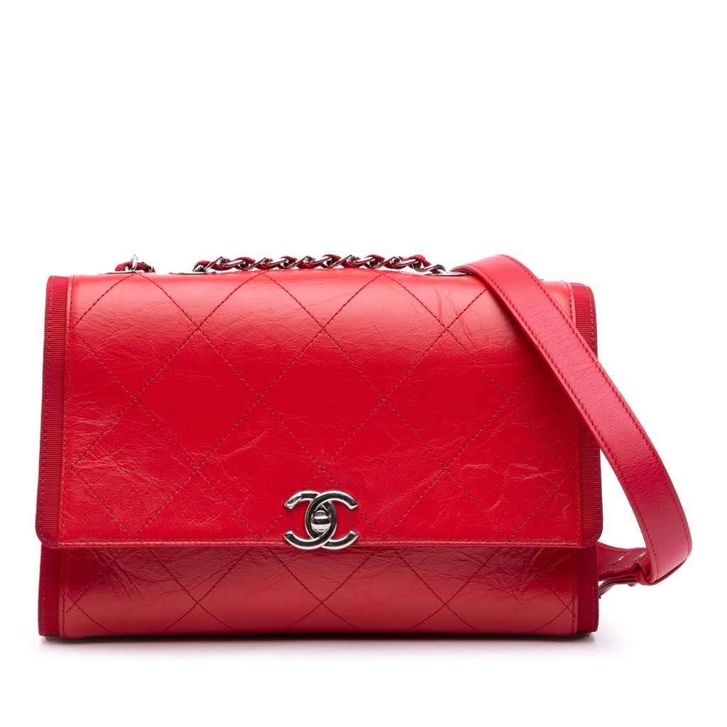Chanel CC Quilted Crumpled Calfskin and Grosgrain Flap
