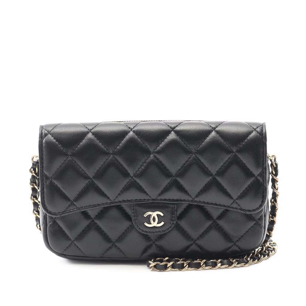 Chanel CC Quilted Lambskin Flap Phone Holder Wallet on Chain