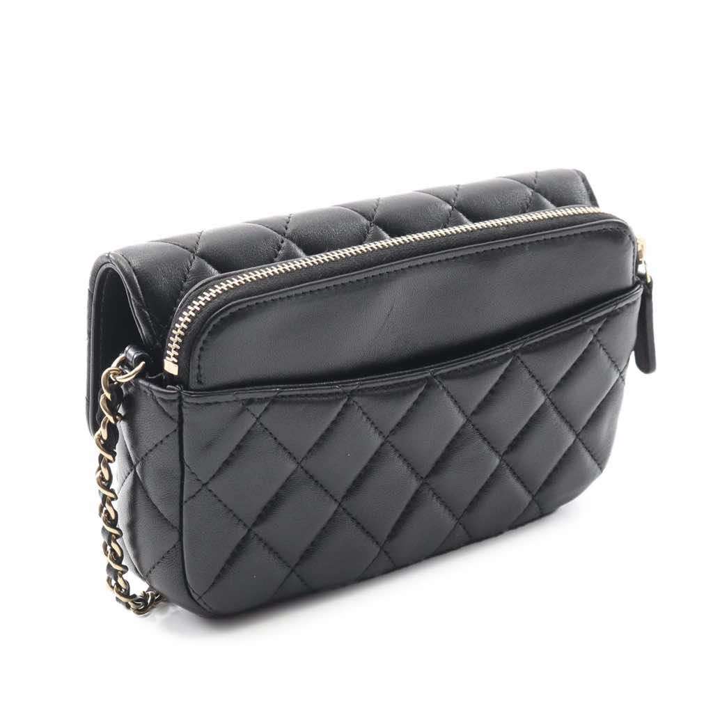 Chanel CC Quilted Lambskin Flap Phone Holder Wallet on Chain - 2