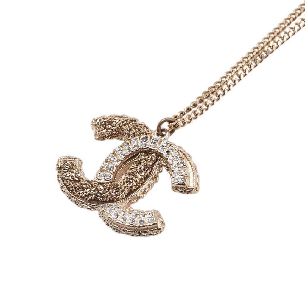 Chanel Gold Plated CC Rhinestone Pendant Necklace - 3