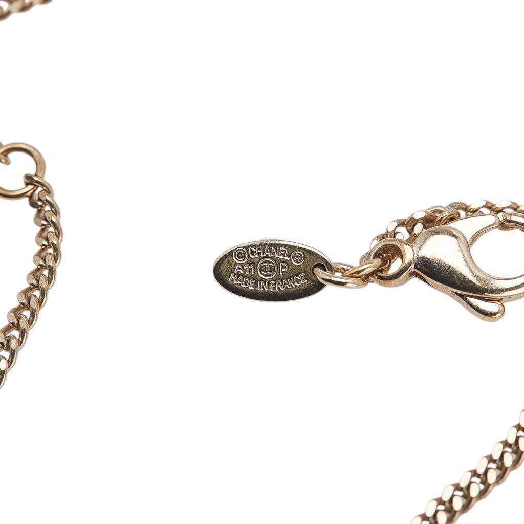 Chanel Gold Plated CC Rhinestone Pendant Necklace - 5