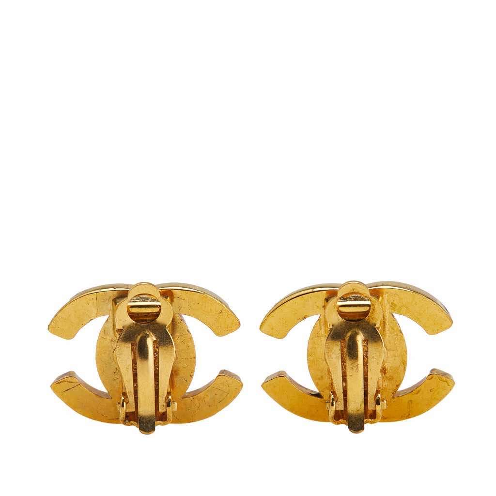 Chanel Gold Plated CC Turn Lock Clip on Earrings - 2