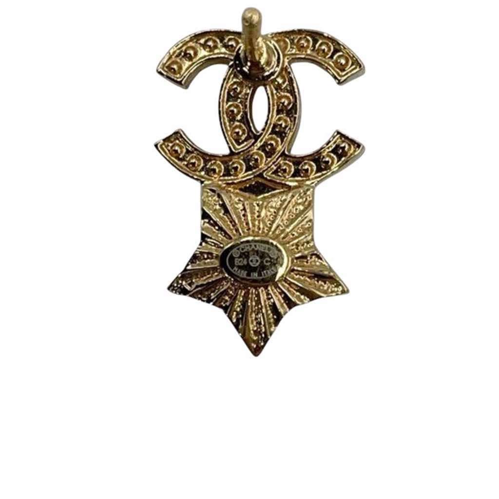 Chanel Gold Plated Rhinestone and Faux Pearl CC Star Push Back Earrings - 5