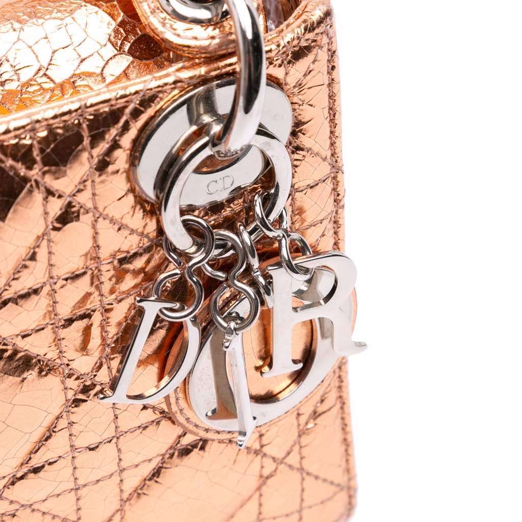Dior Mini Metallic Crinkled Calfskin Cannage Lady Dior - Detail 2