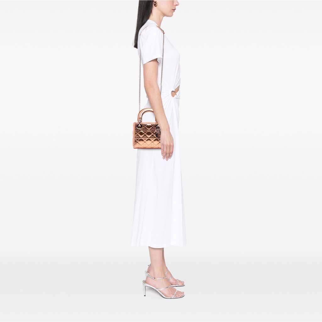 Dior Mini Metallic Crinkled Calfskin Cannage Lady Dior - Image 11