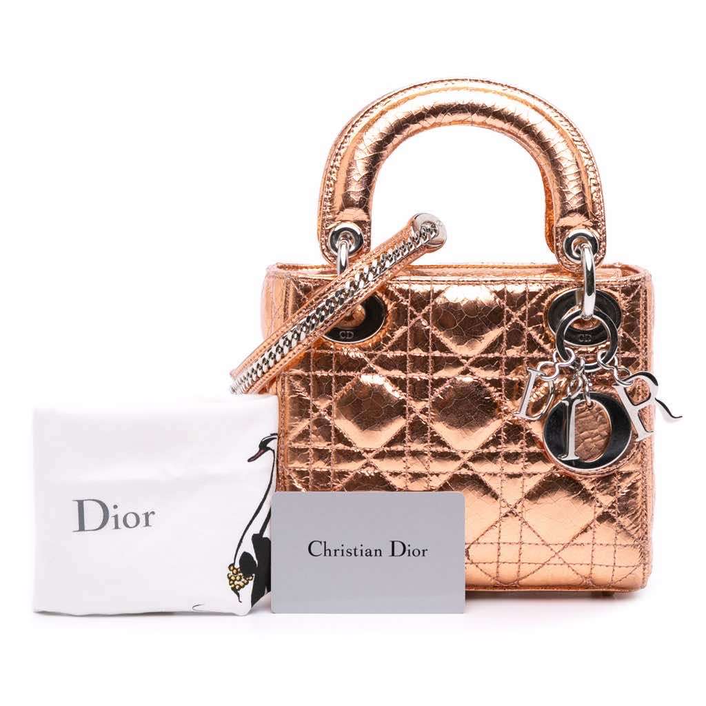 Dior Mini Metallic Crinkled Calfskin Cannage Lady Dior - Image 12