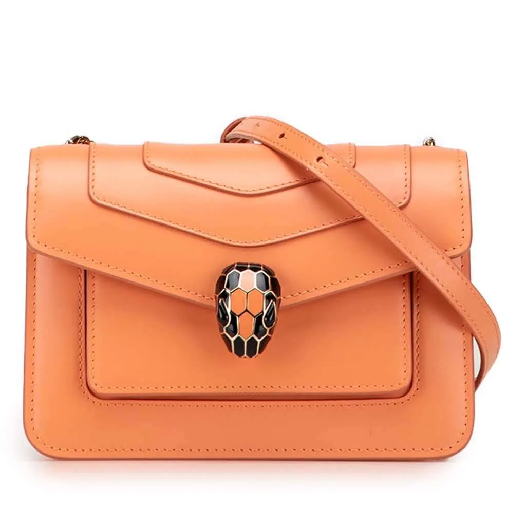 Bvlgari Calfskin Serpenti Forever Crossbody Orange Leather Good - Front View