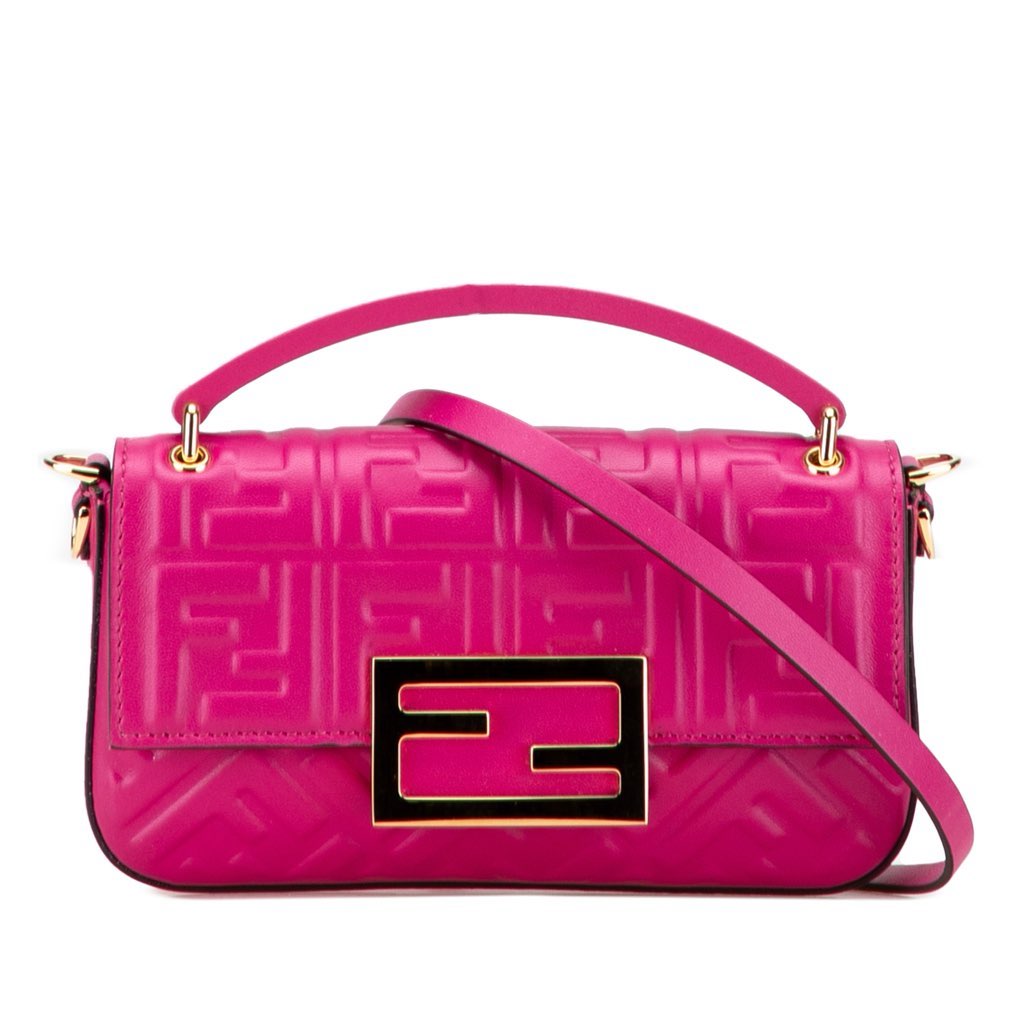 Fendi Zucca Embossed Leather Baguette Phone Pouch Satchel