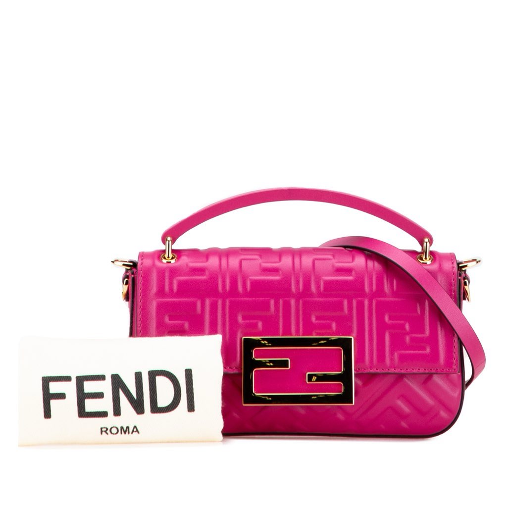 Fendi Zucca Embossed Leather Baguette Phone Pouch Satchel - Image 12